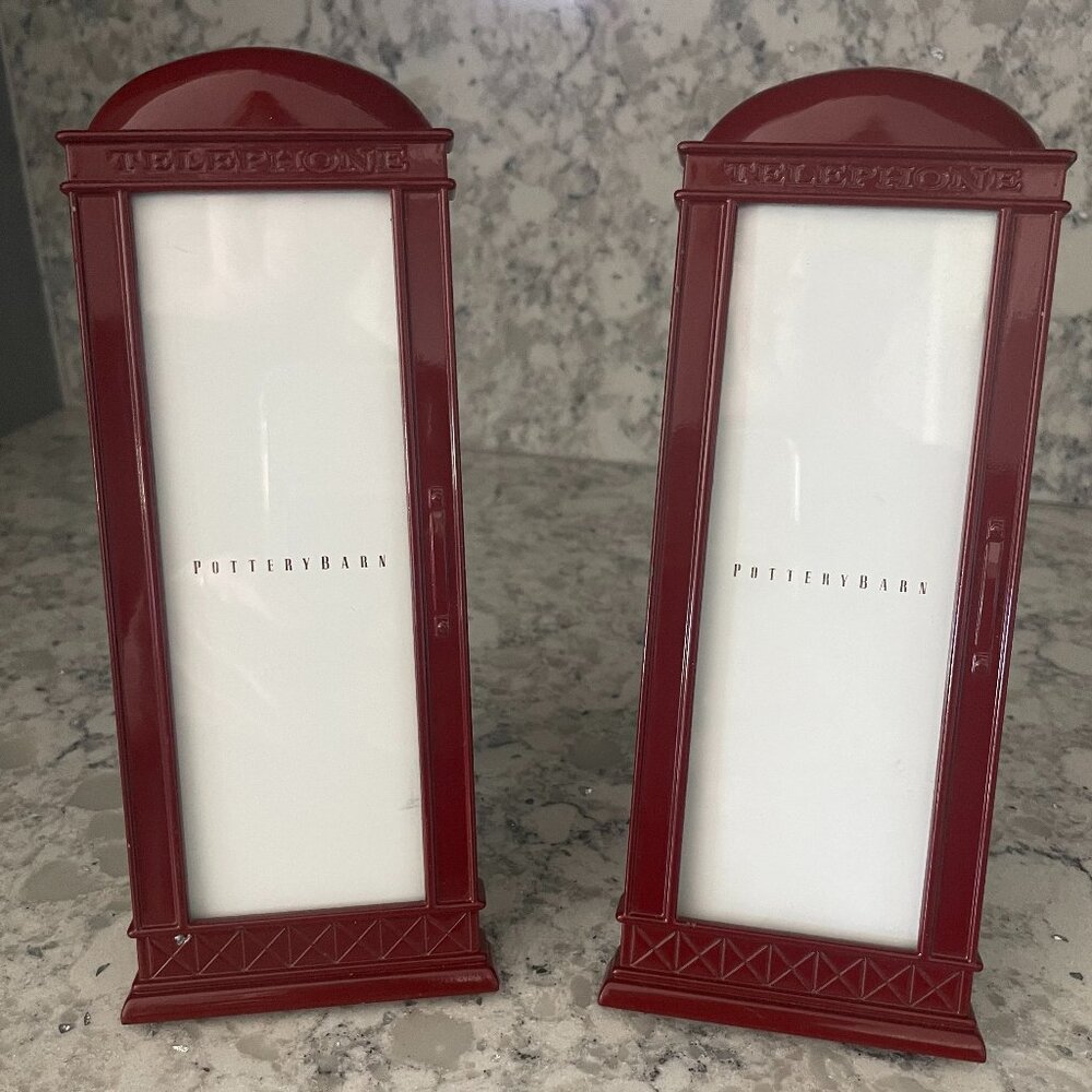 POTTERY BARN LONDON TELEPHONE BOOTH FRAMES RED PHOTO BOOTH (2) PREOWNED